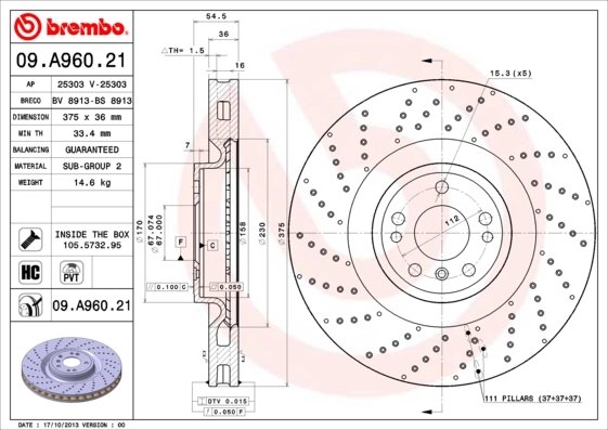 DISC FRANA BREMBO 09.A960.21 - Compatibil cu MERCEDES-BENZ