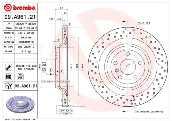 Disc frana Brembo 09.A961.21
