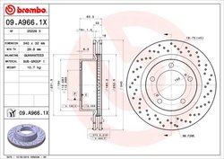 DISC FRANA BREMBO 09.A966.1X - Compatibil cu LEXUS, TOYOTA, TOYOTA (FAW)