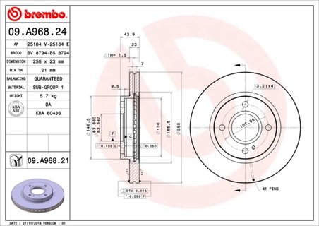 DISC FRANA BREMBO 09.A968.21 - Compatibil cu FORD, FORD AUSTRALIA