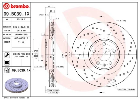 DISC FRANA BREMBO 09.B039.1X - Compatibil cu AUDI, AUDI (FAW)