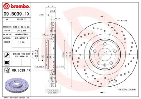 DISC FRANA BREMBO 09.B039.1X - Compatibil cu AUDI, AUDI (FAW)