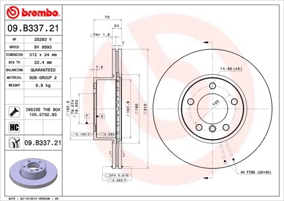 DISC FRANA BREMBO 09.B337.21 - Compatibil cu BMW, BMW (BRILLIANCE)