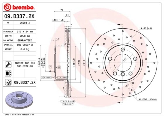 DISC FRANA BREMBO 09.B337.2X - Compatibil cu BMW, BMW (BRILLIANCE)