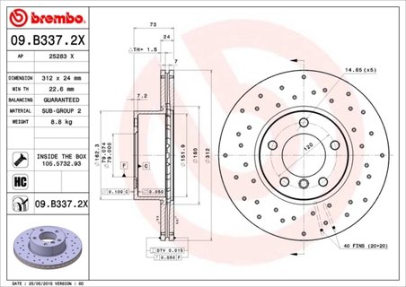 DISC FRANA BREMBO 09.B337.2X - Compatibil cu BMW, BMW (BRILLIANCE)