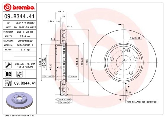 DISC FRANA BREMBO 09.B344.41 - Compatibil cu MERCEDES-BENZ, MERCEDES-BENZ (BBDC)