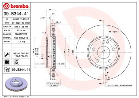 DISC FRANA BREMBO 09.B344.41 - Compatibil cu MERCEDES-BENZ, MERCEDES-BENZ (BBDC)