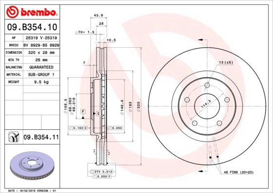 DISC FRANA BREMBO 09.B354.11 - Compatibil cu NISSAN, RENAULT