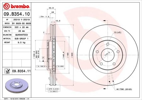DISC FRANA BREMBO 09.B354.11 - Compatibil cu NISSAN, RENAULT