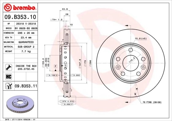 DISC FRANA BREMBO 09.B353.11 - Compatibil cu RENAULT
