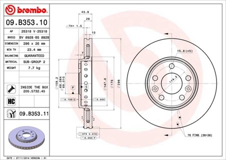 DISC FRANA BREMBO 09.B353.11 - Compatibil cu RENAULT