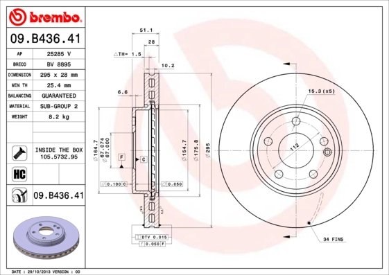 DISC FRANA BREMBO 09.B436.41 - Compatibil cu MERCEDES-BENZ, MERCEDES-BENZ (BBDC)