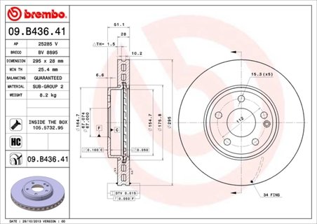 DISC FRANA BREMBO 09.B436.41 - Compatibil cu MERCEDES-BENZ, MERCEDES-BENZ (BBDC)