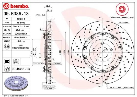 Disc frana Brembo 09.B386.13