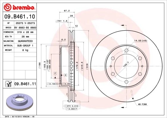 DISC FRANA BREMBO 09.B461.11 - Compatibil cu TOYOTA