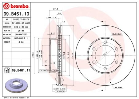 DISC FRANA BREMBO 09.B461.11 - Compatibil cu TOYOTA