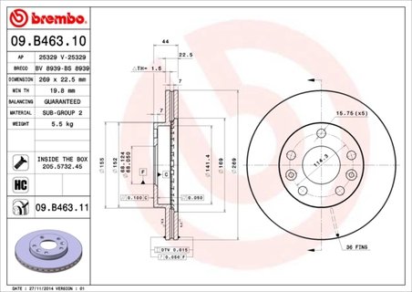 DISC FRANA BREMBO 09.B463.11 - Compatibil cu DACIA, NISSAN, RENAULT