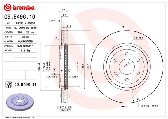 DISC FRANA BREMBO 09.B496.11 - Compatibil cu NISSAN