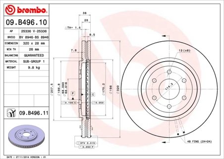 DISC FRANA BREMBO 09.B496.11 - Compatibil cu NISSAN