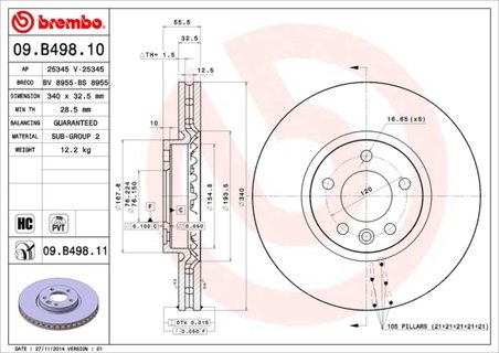 DISC FRANA BREMBO 09.B498.11 - Compatibil cu VW