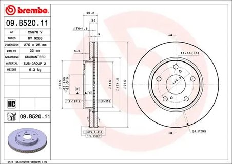 DISC FRANA BREMBO 09.B520.11 - Compatibil cu LEXUS, TOYOTA
