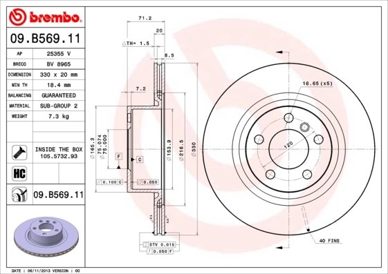 DISC FRANA BREMBO 09.B569.11 - Compatibil cu BMW, TOYOTA