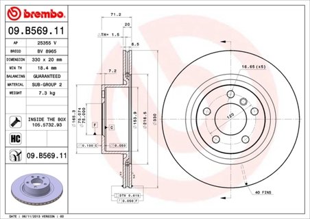 DISC FRANA BREMBO 09.B569.11 - Compatibil cu BMW, TOYOTA