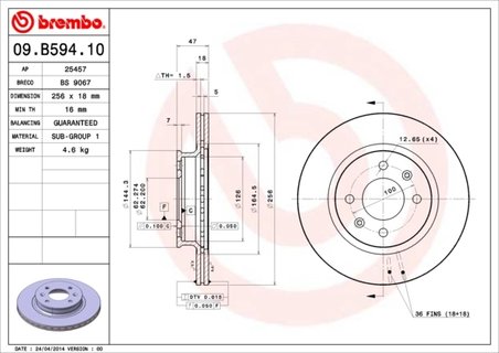 DISC FRANA BREMBO 09.B594.10 - Compatibil cu HYUNDAI