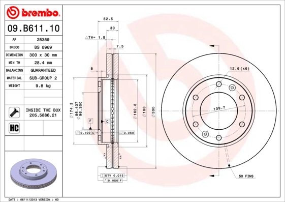 DISC FRANA BREMBO 09.B611.10 - Compatibil cu HYUNDAI