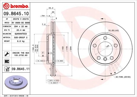 DISC FRANA BREMBO 09.B645.11 - Compatibil cu MINI
