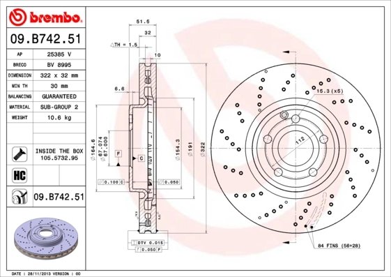 DISC FRANA BREMBO 09.B742.51 - Compatibil cu MERCEDES-BENZ