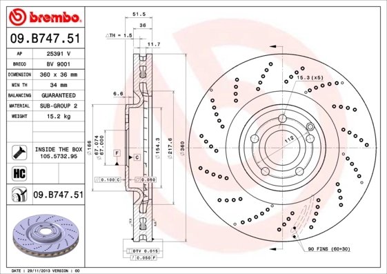 DISC FRANA BREMBO 09.B747.51 - Compatibil cu MERCEDES-BENZ