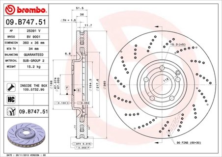 DISC FRANA BREMBO 09.B747.51 - Compatibil cu MERCEDES-BENZ