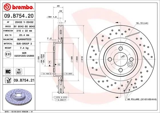Disc frana Brembo 09.B754.21