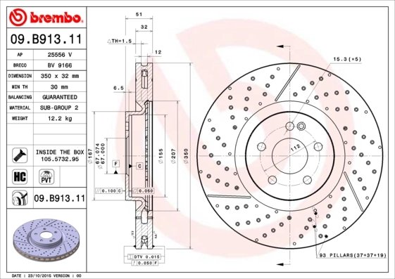 DISC FRANA BREMBO 09.B913.11 - Compatibil cu MERCEDES-BENZ