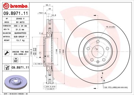 DISC FRANA BREMBO 09.B971.11 - Compatibil cu AUDI, AUDI (FAW), VW (SVW)
