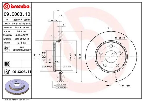 DISC FRANA BREMBO 09.C003.11 - Compatibil cu JEEP