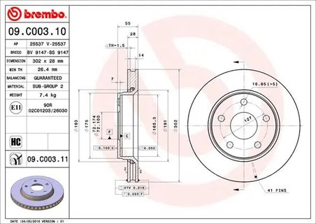 DISC FRANA BREMBO 09.C003.11 - Compatibil cu JEEP