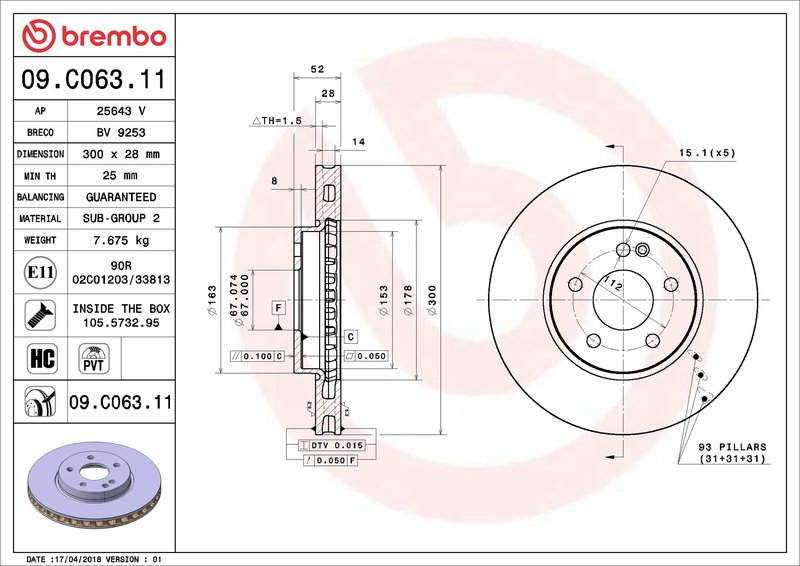 DISC FRANA BREMBO 09.C063.11 - Compatibil cu MERCEDES-BENZ