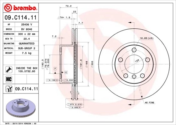 DISC FRANA BREMBO 09.C114.11 - Compatibil cu BMW, BMW (BRILLIANCE)