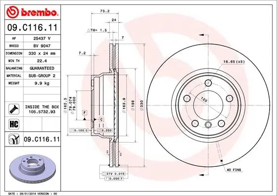 DISC FRANA BREMBO 09.C116.11 - Compatibil cu BMW, BMW (BRILLIANCE)