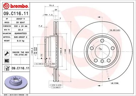 DISC FRANA BREMBO 09.C116.11 - Compatibil cu BMW, BMW (BRILLIANCE)