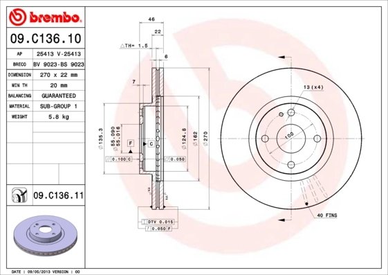 DISC FRANA BREMBO 09.C136.11 - Compatibil cu MAZDA