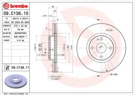 DISC FRANA BREMBO 09.C136.11 - Compatibil cu MAZDA