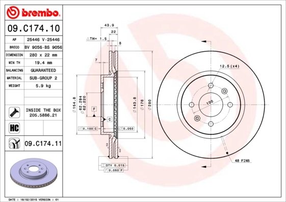 DISC FRANA BREMBO 09.C174.11 - Compatibil cu HYUNDAI, KIA