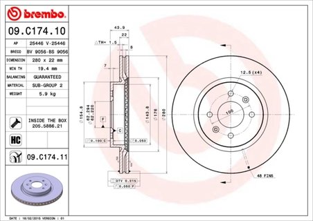 DISC FRANA BREMBO 09.C174.11 - Compatibil cu HYUNDAI, KIA