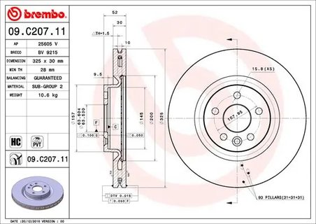 DISC FRANA BREMBO 09.C207.11 - Compatibil cu LAND ROVER, LAND ROVER (CHERY)