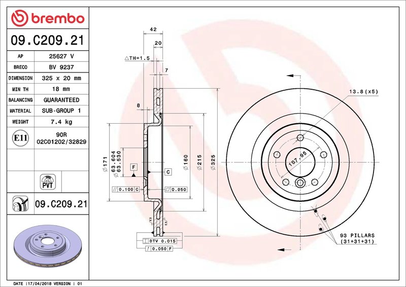 DISC FRANA BREMBO 09.C209.21 - Compatibil cu JAGUAR, JAGUAR (CHERY)