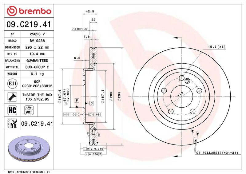 Disc frana Brembo 09.C219.41