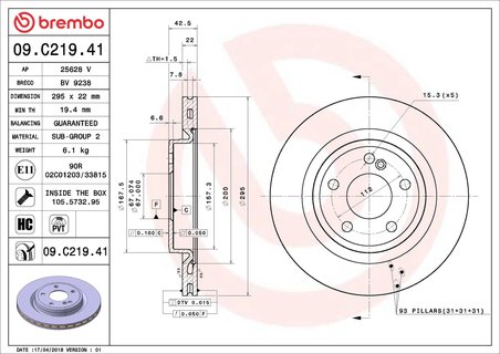 Disc frana Brembo 09.C219.41
